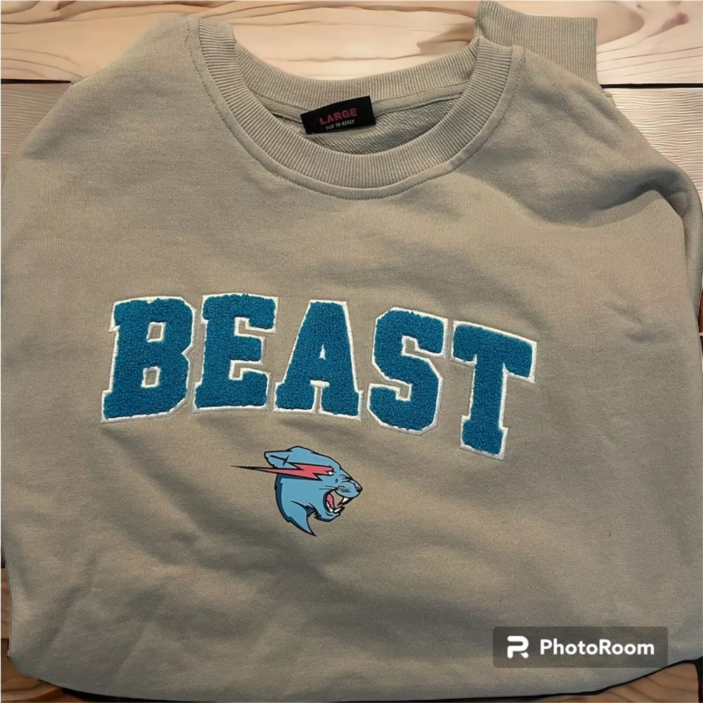 Official Mr Beast Size Large Gray Varsity Crewneck Sweater Large New